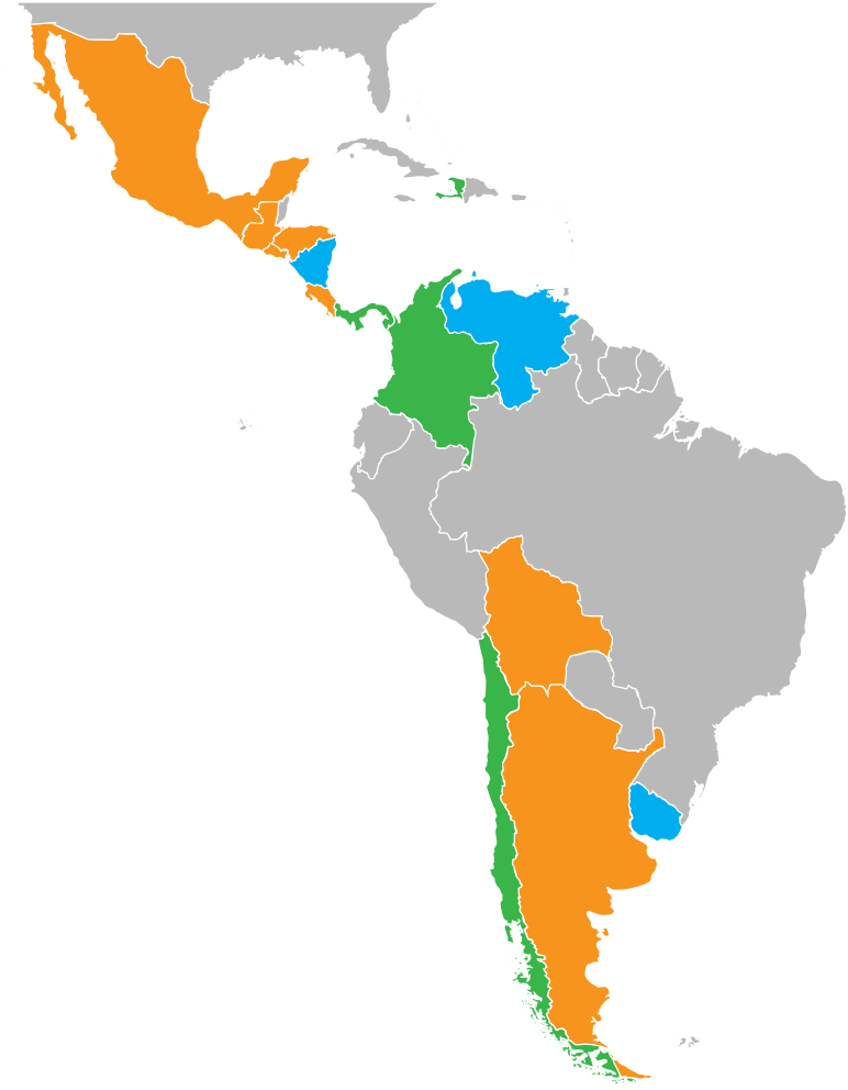 Latin America Map Color Coded Regions PNG image