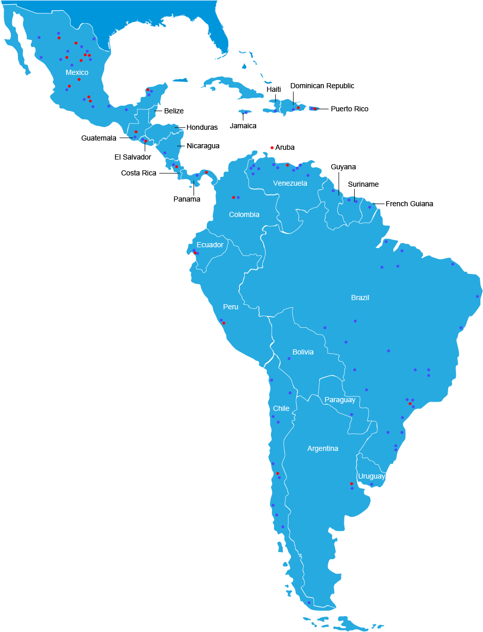 Latin America Mapwith Data Points PNG image