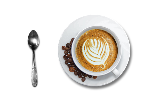 Latte Art Coffee Beans Spoon PNG image