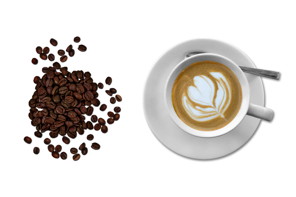 Latte Art Coffeeand Beans PNG image