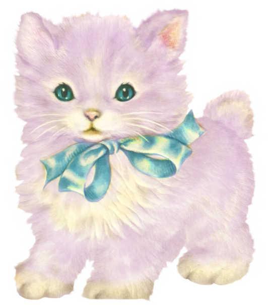 Lavender Kitten Blue Bow PNG image