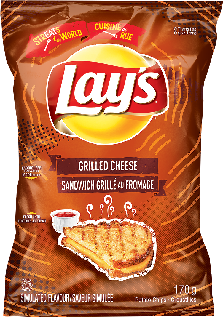 Lays Grilled Cheese Flavor Chips Package PNG image