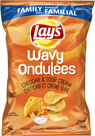 Lays Wavy Cheddar Sour Cream Family Size Package PNG image