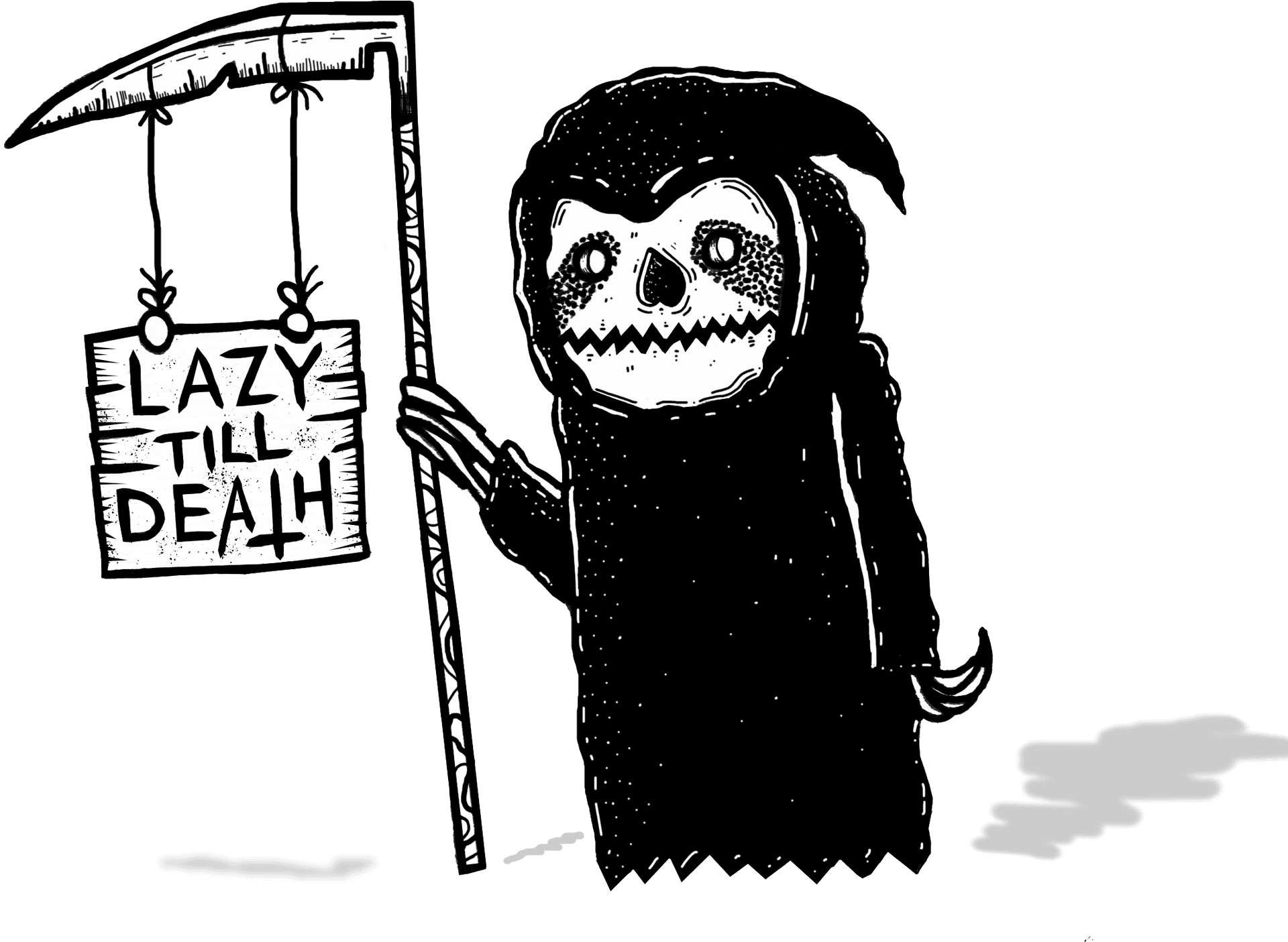 Lazy Till Death_ Grim Reaper Cartoon PNG image