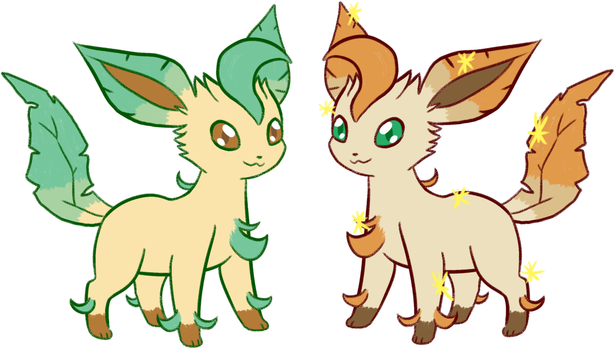 Leafyand Flame Eevee Evolutions PNG image