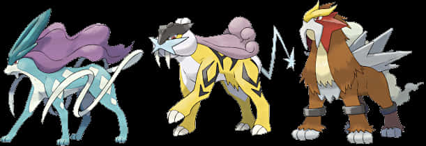 Legendary Trio Pokemon Suicune Raikou Entei PNG image