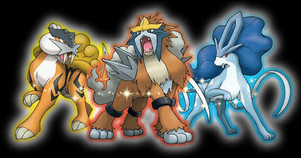 Legendary_ Trio_ Raikou_ Entei_ Suicune PNG image