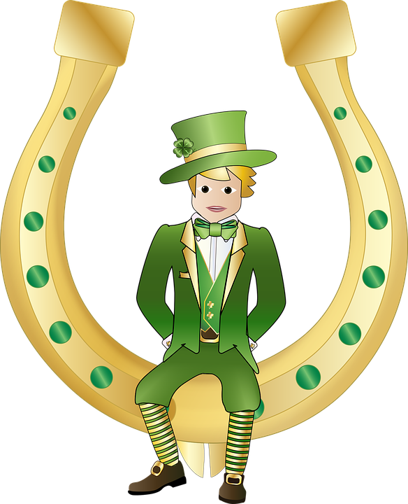 Leprechaun Sitting On Horseshoe St Patricks Day PNG image