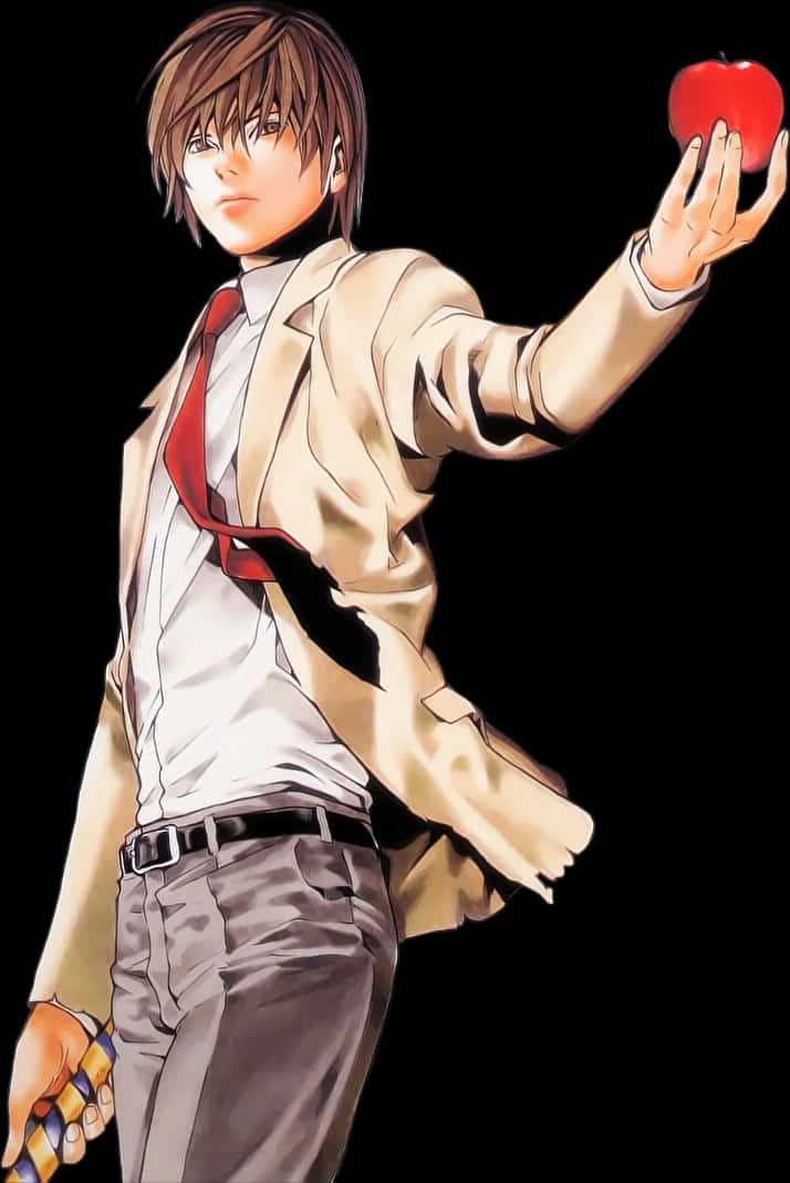 Light Yagami Holding Apple PNG image