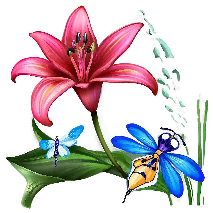 Lilies And Dragonflies Png 80 PNG image