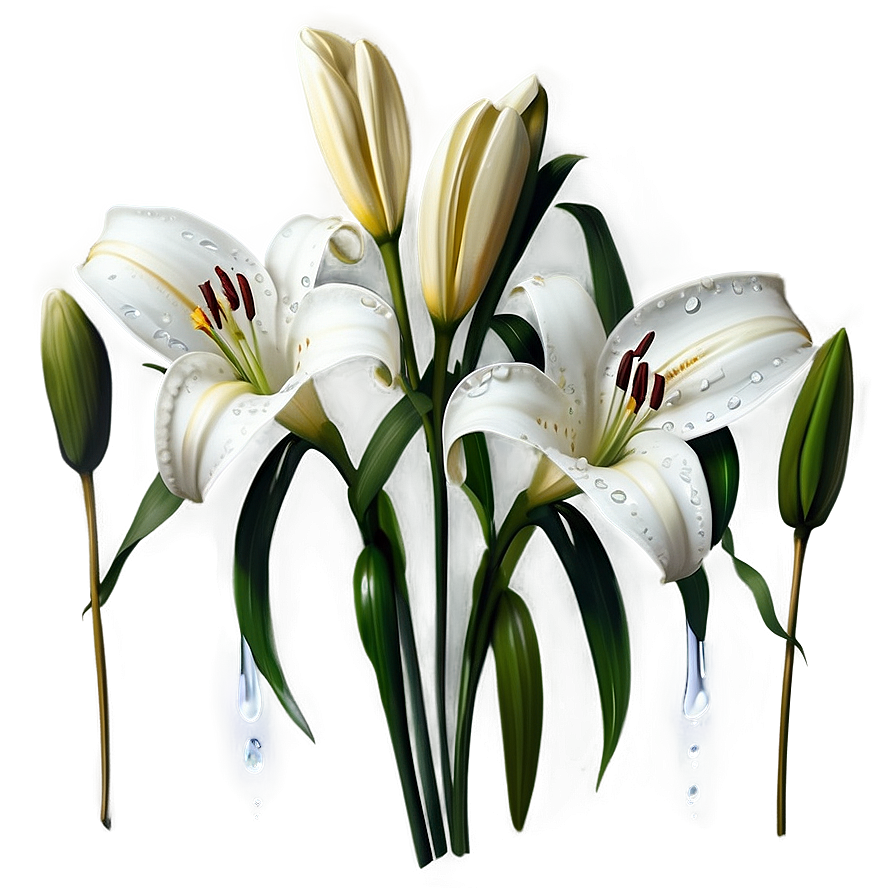 Lilies With Dewdrops Png 06282024 PNG image