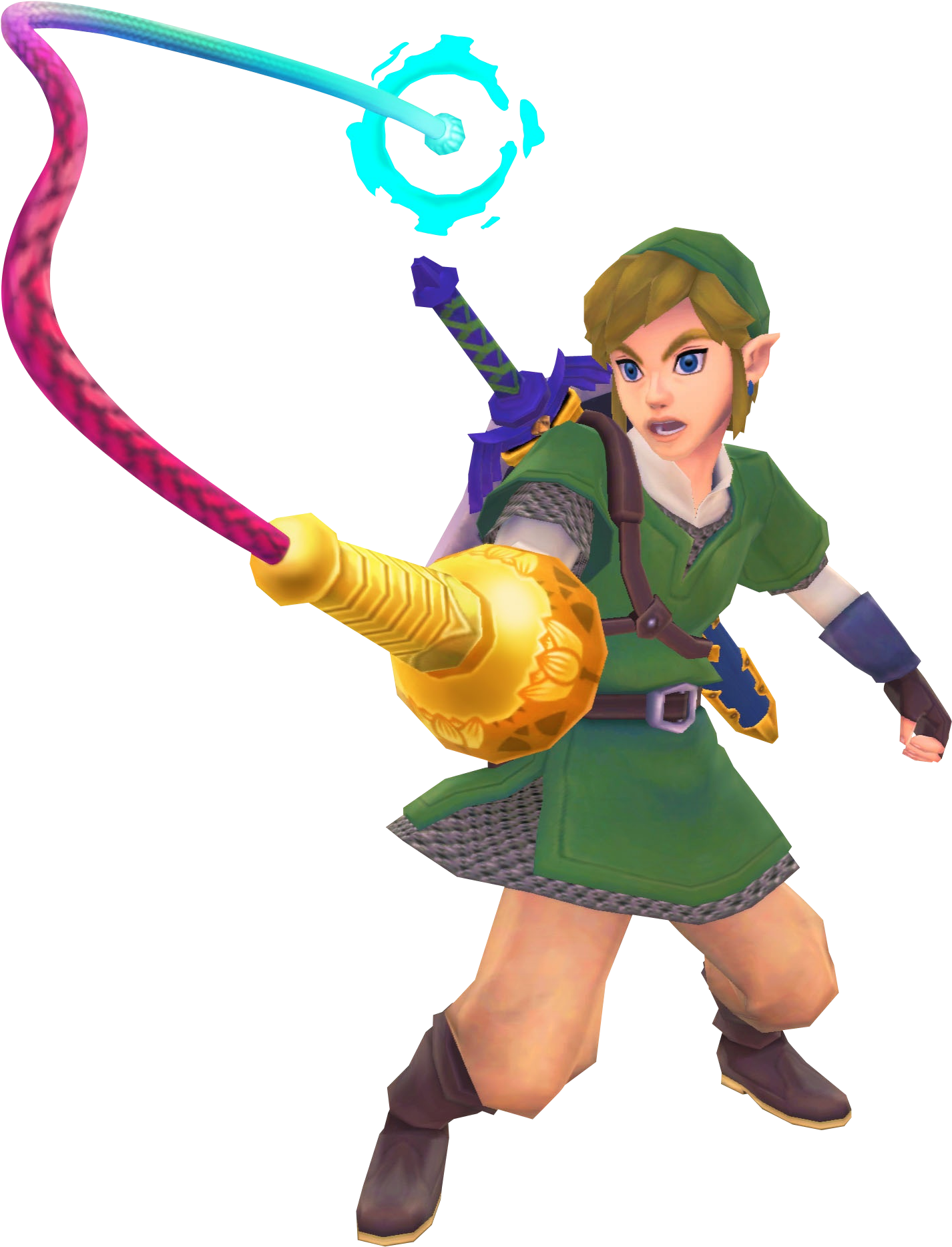 Link With Whip Action Pose PNG image