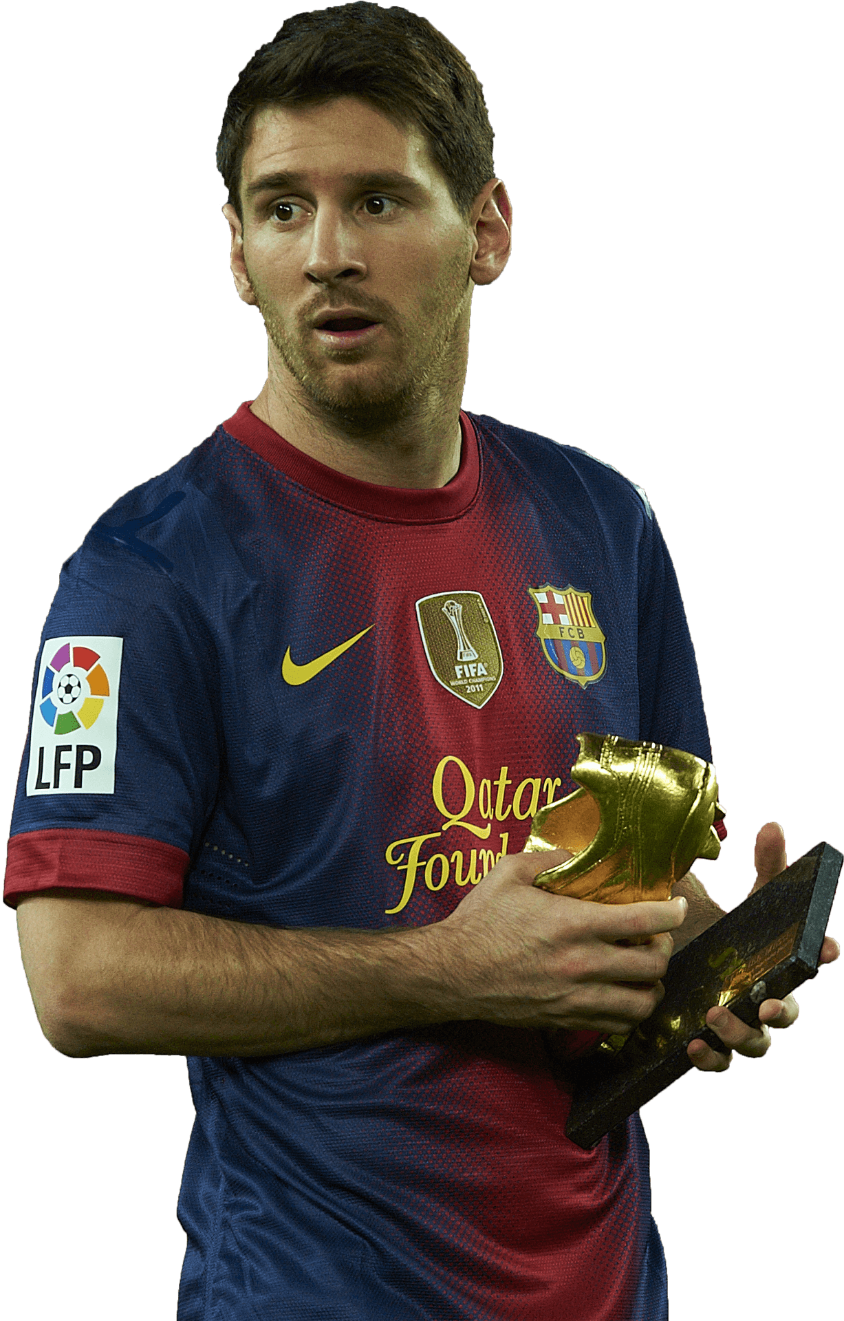 Lionel Messi Holding Golden Shoe Award PNG image