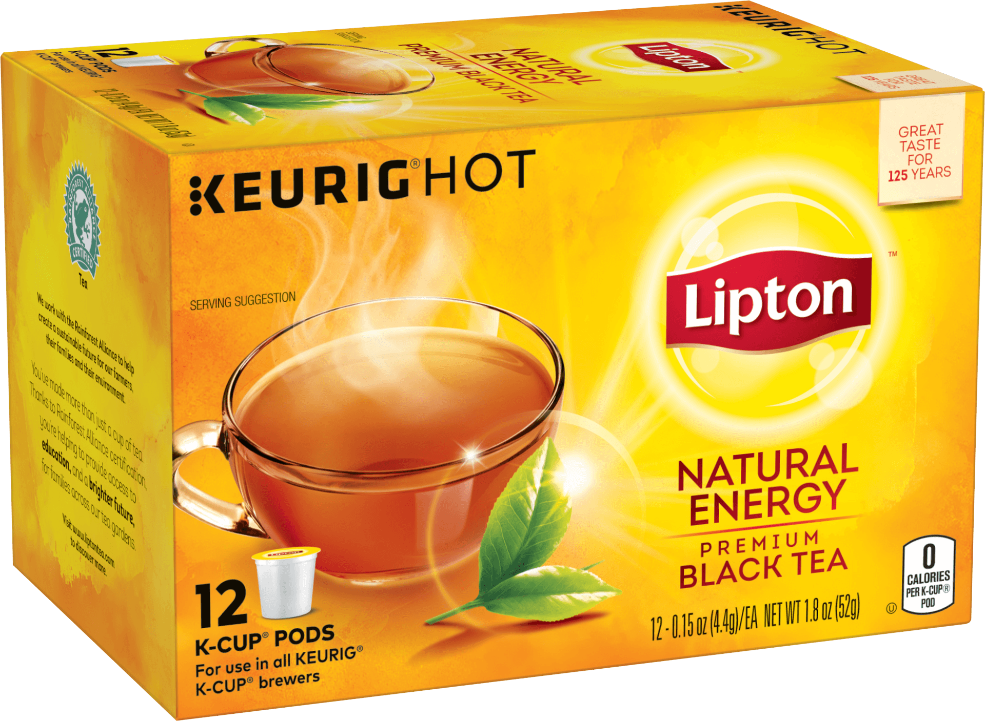 Lipton Natural Energy Black Tea K Cup Pods Box PNG image