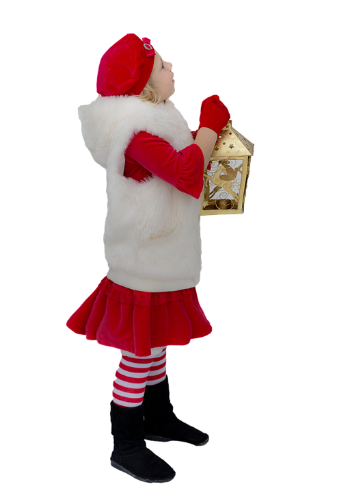 Little Girl Christmas Lantern Outfit PNG image