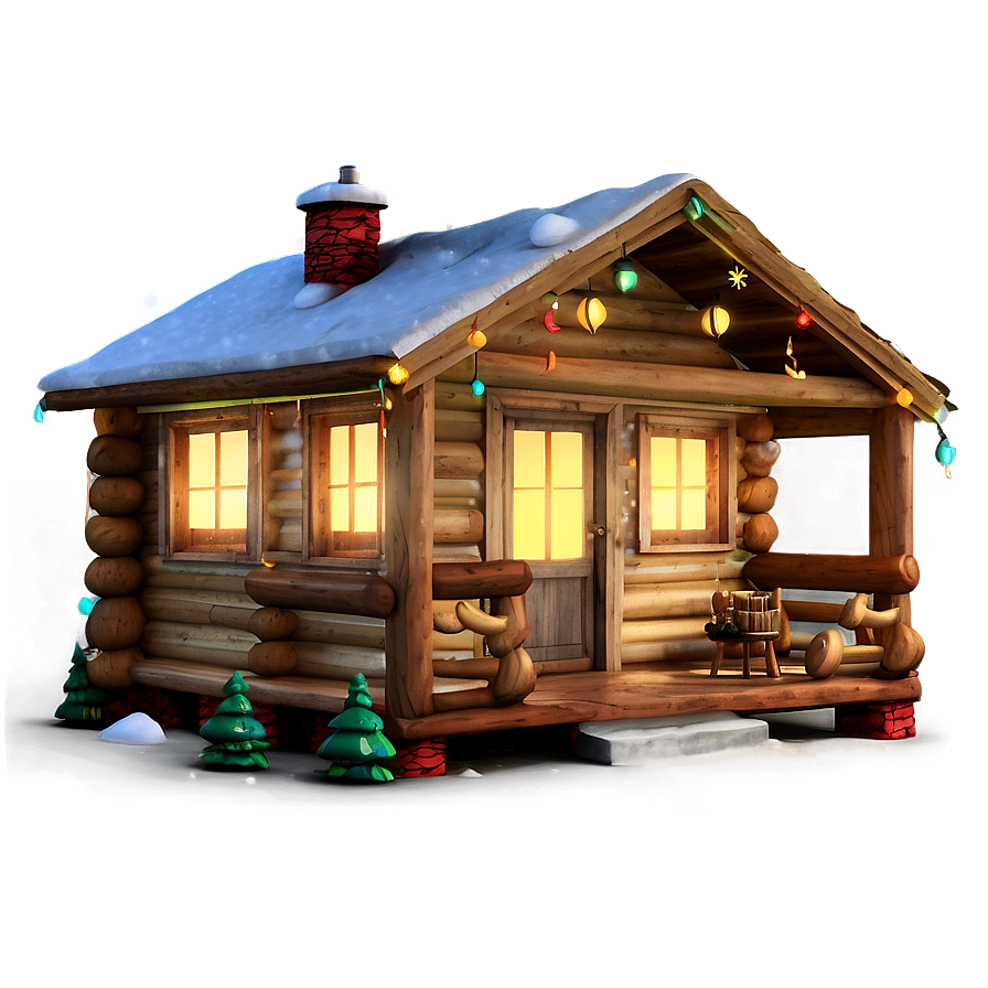 Log Cabin With Christmas Lights Png 06122024 PNG image