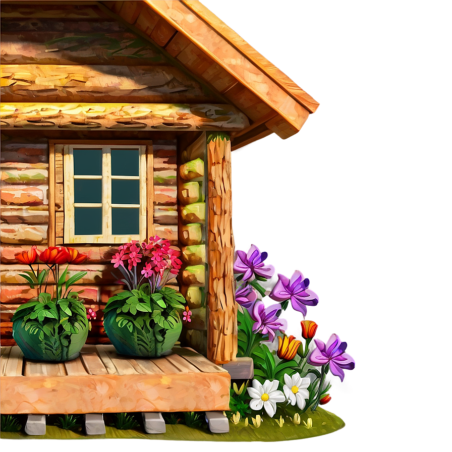 Log Cabin With Flower Garden Png 06122024 PNG image