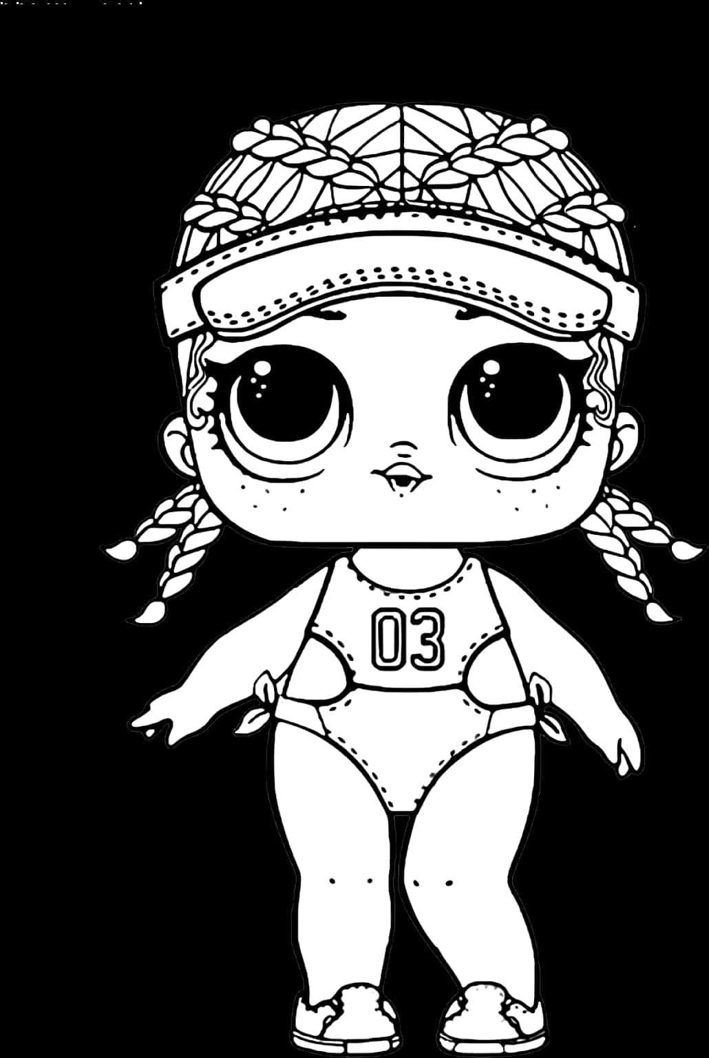 Lol Doll Sporty Blackand White Illustration PNG image