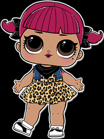 Lol Dollin Leopard Skirtand Pink Hair PNG image