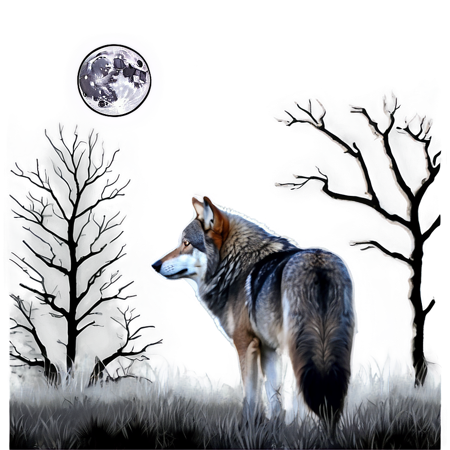 Lone Wolf Moonlight Scene Png 05032024 PNG image