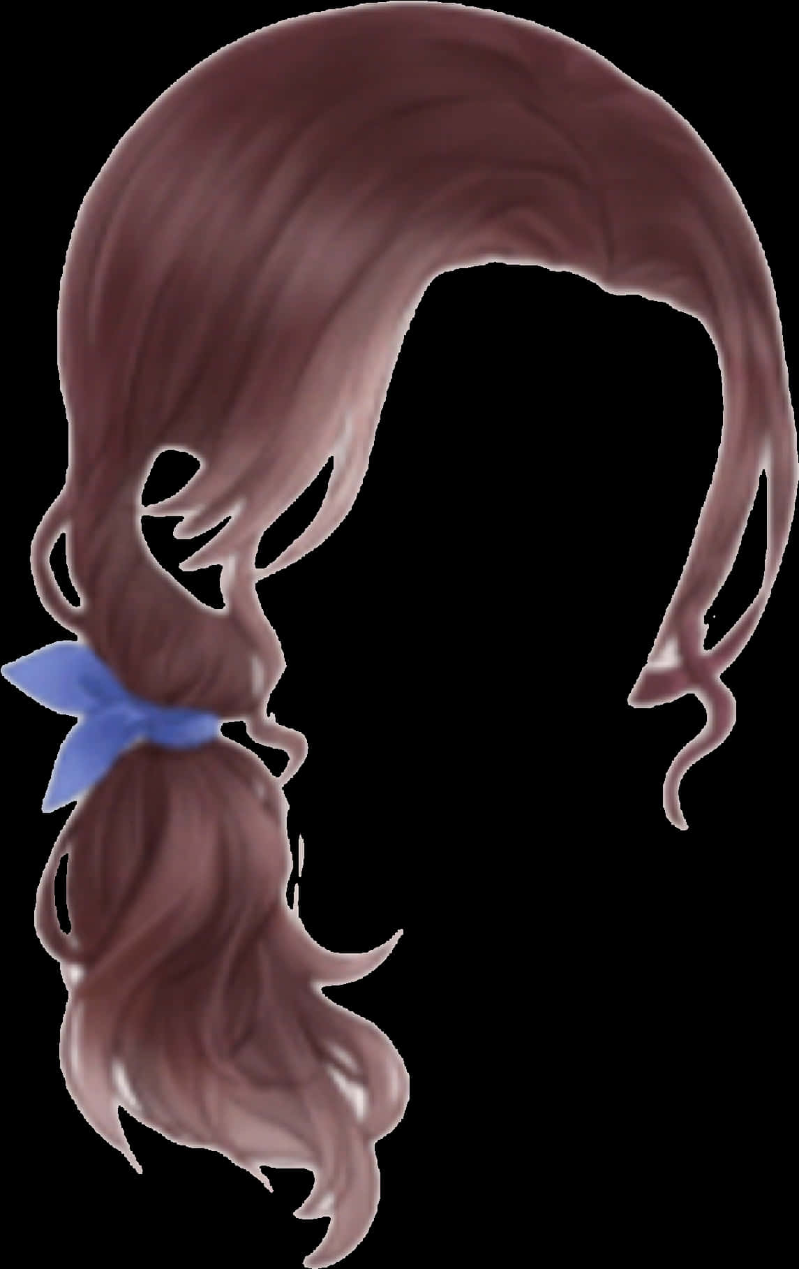 Long Brown Hairwith Blue Bow PNG image