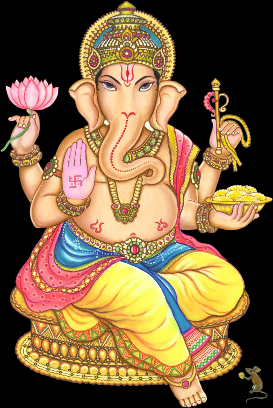 Lord Ganesh Holding Lotusand Sweets PNG image