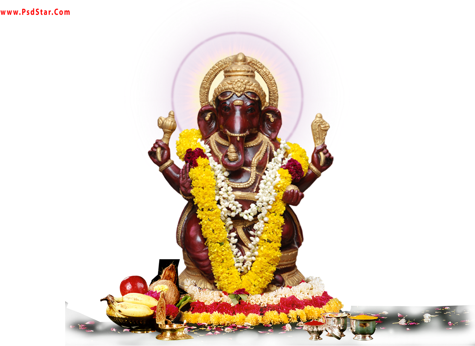 Lord Ganesh Statue Decoratedwith Flowers PNG image