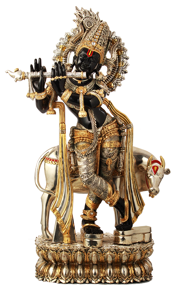 Lord Krishna Statueon Cow PNG image