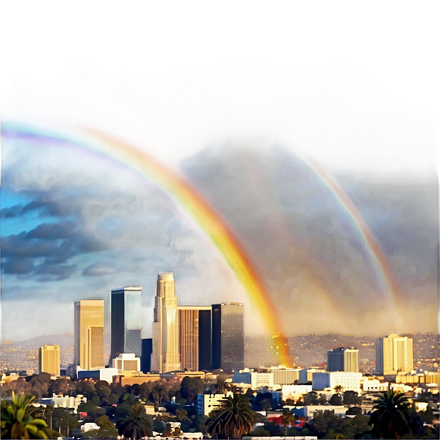 Los Angeles Skyline With Rainbow Png 06252024 PNG image