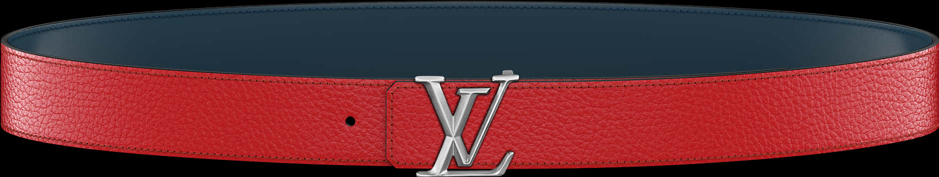 Louis Vuitton Red Leather Beltwith Silver L V Buckle PNG image