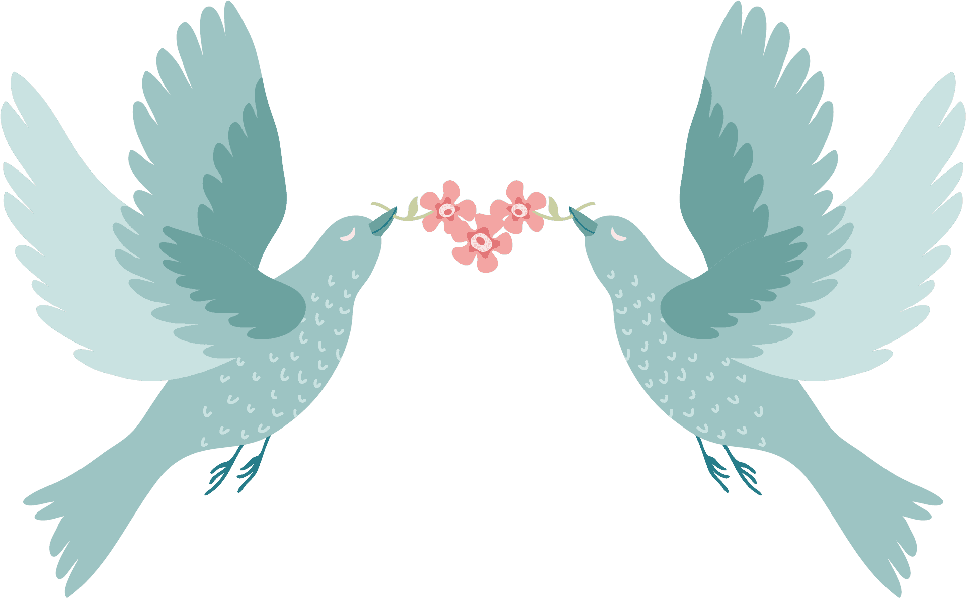 Love Birds Sharing Flower Branch PNG image
