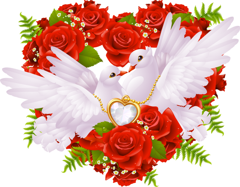 Love Doves Red Roses Heart Pendant PNG image