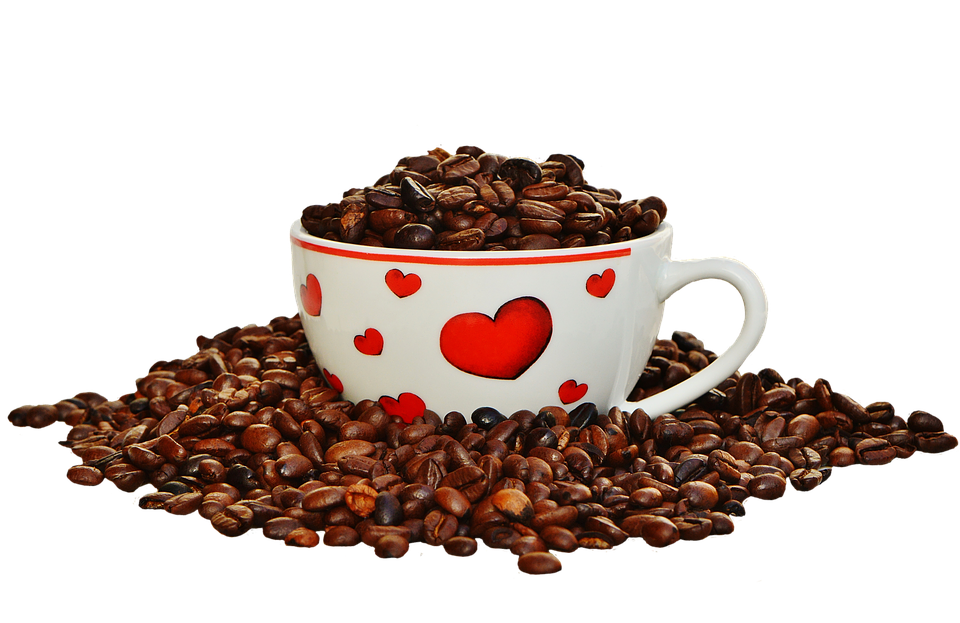 Love Heart Coffee Cup Beans PNG image