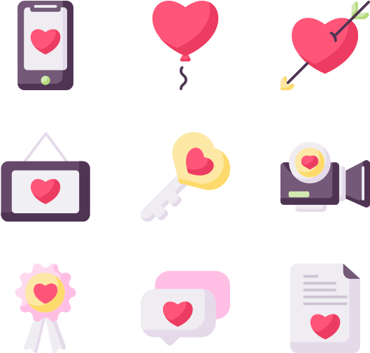Love Themed Icons Set PNG image
