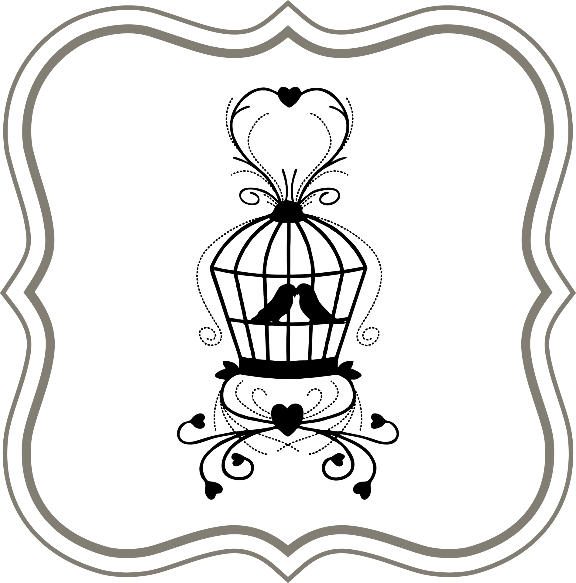 Lovebird Silhouettein Heart Cage PNG image