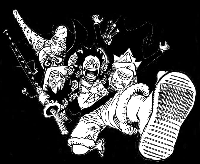 Luffy_and_ Crew_ Action_ Sketch PNG image
