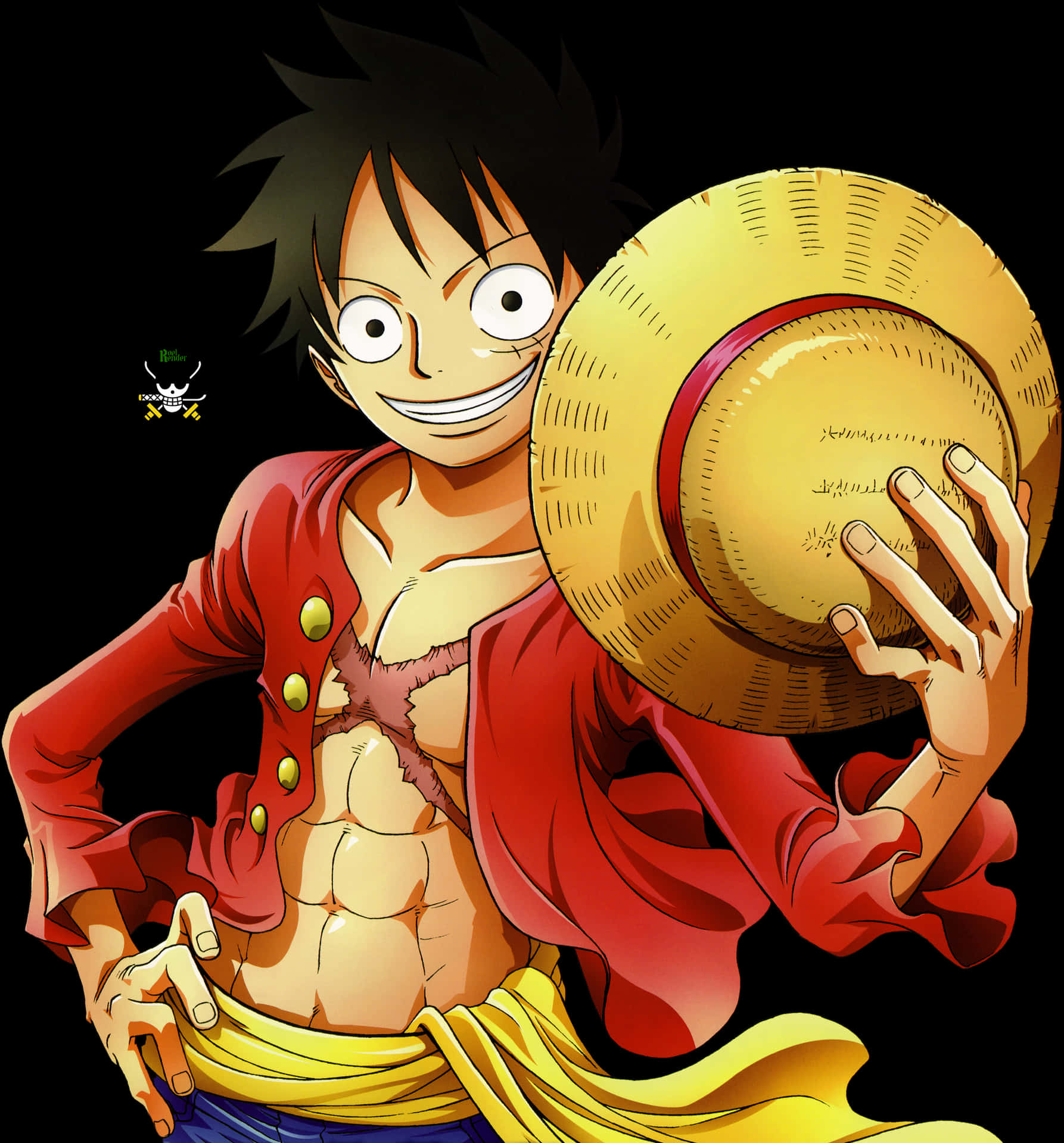 Luffy Smiling With Straw Hat PNG image