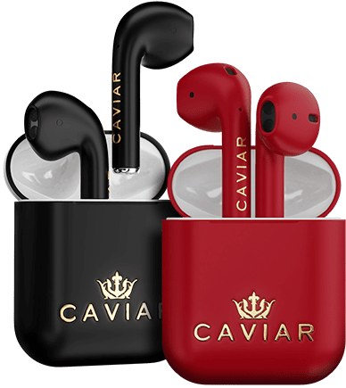 Luxury Caviar Airpods Blackand Red PNG image