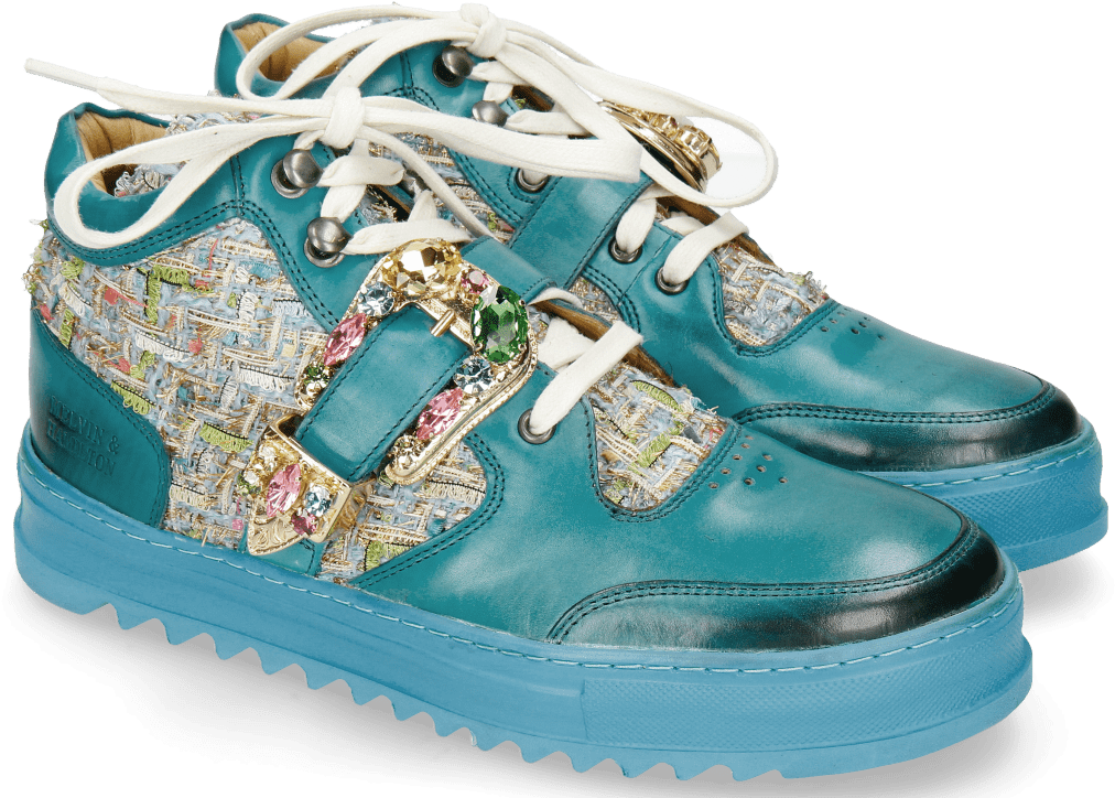 Luxury Embellished Teal Sneakers PNG image