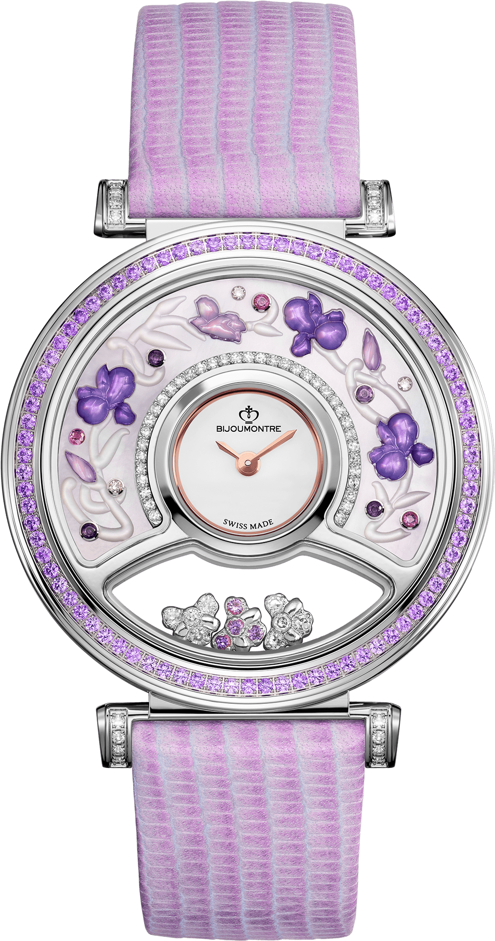 Luxury Purple Floral Wristwatch Bijoumontre PNG image
