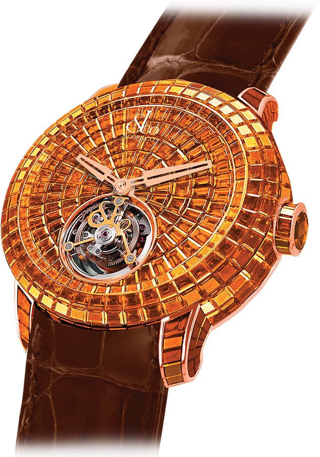 Luxury Skeleton Watch Brown Strap PNG image