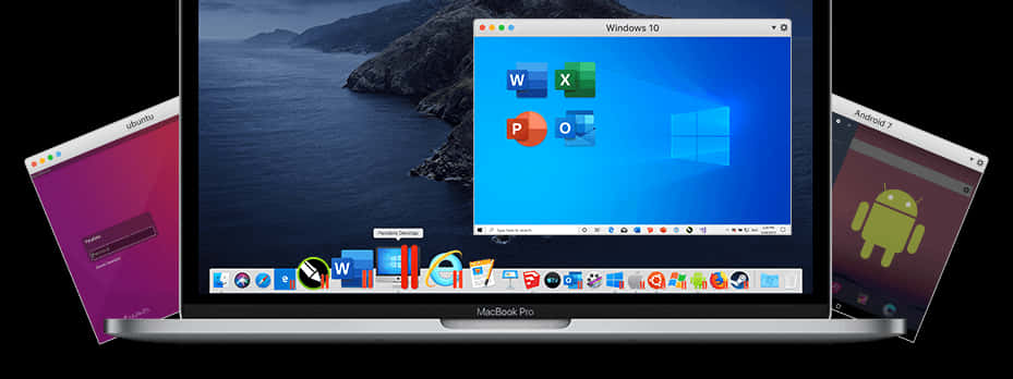 Mac Book Pro With Windows10 Emulator And Android Tablet PNG image