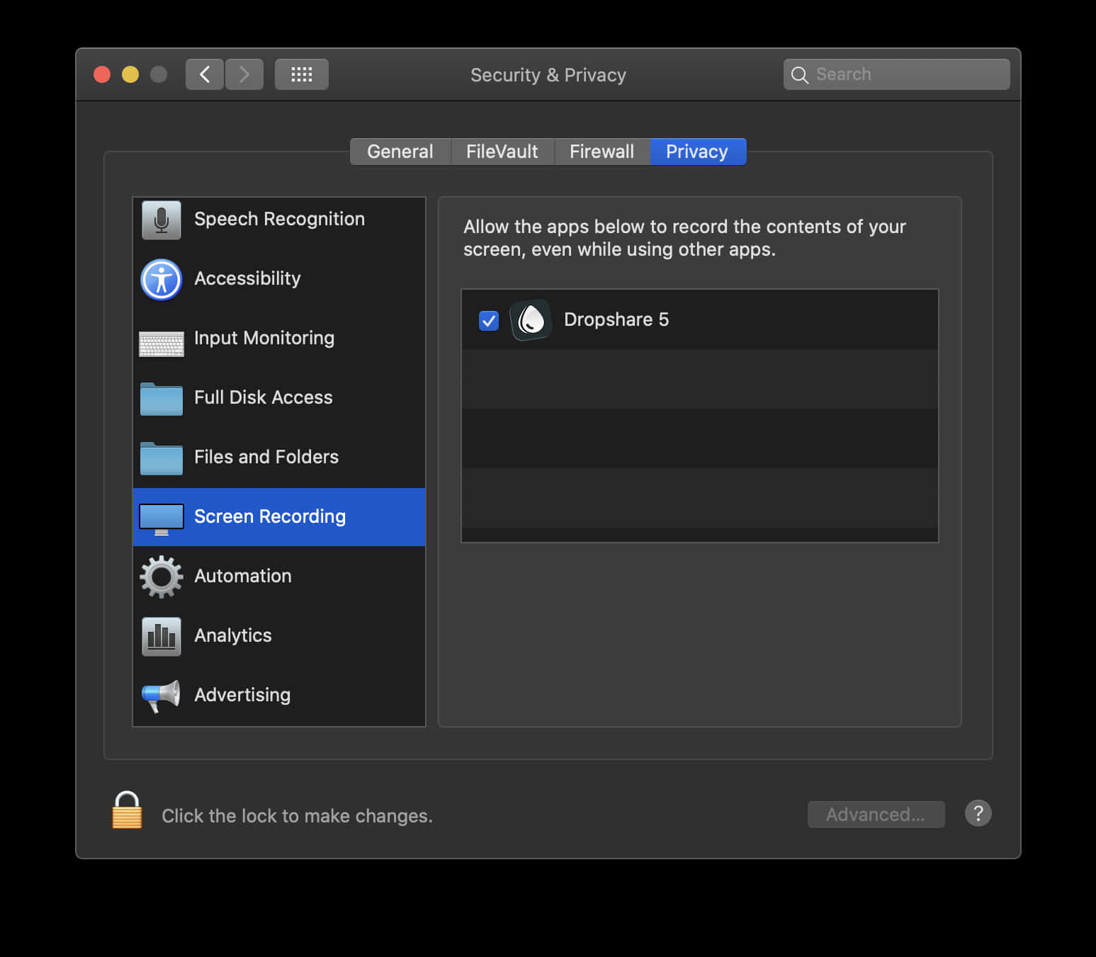 Mac O S Security Privacy Screen Recording Settings PNG image