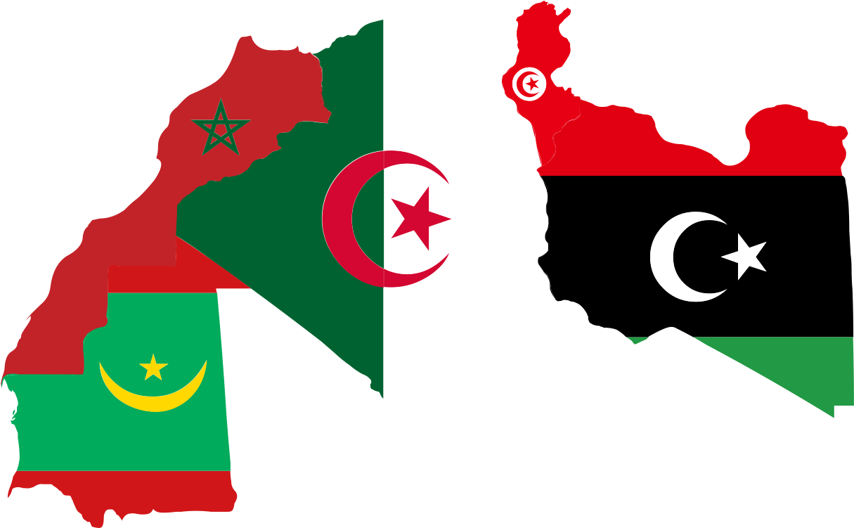 Maghreb Countries Flags Map PNG image