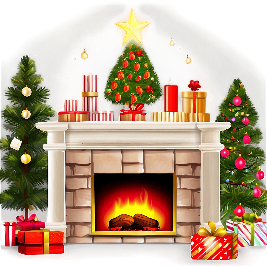 Magical Christmas Fireplace Setting Png 06262024 PNG image