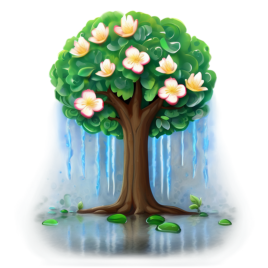 Magical Flower Tree Scene Png Qok92 PNG image