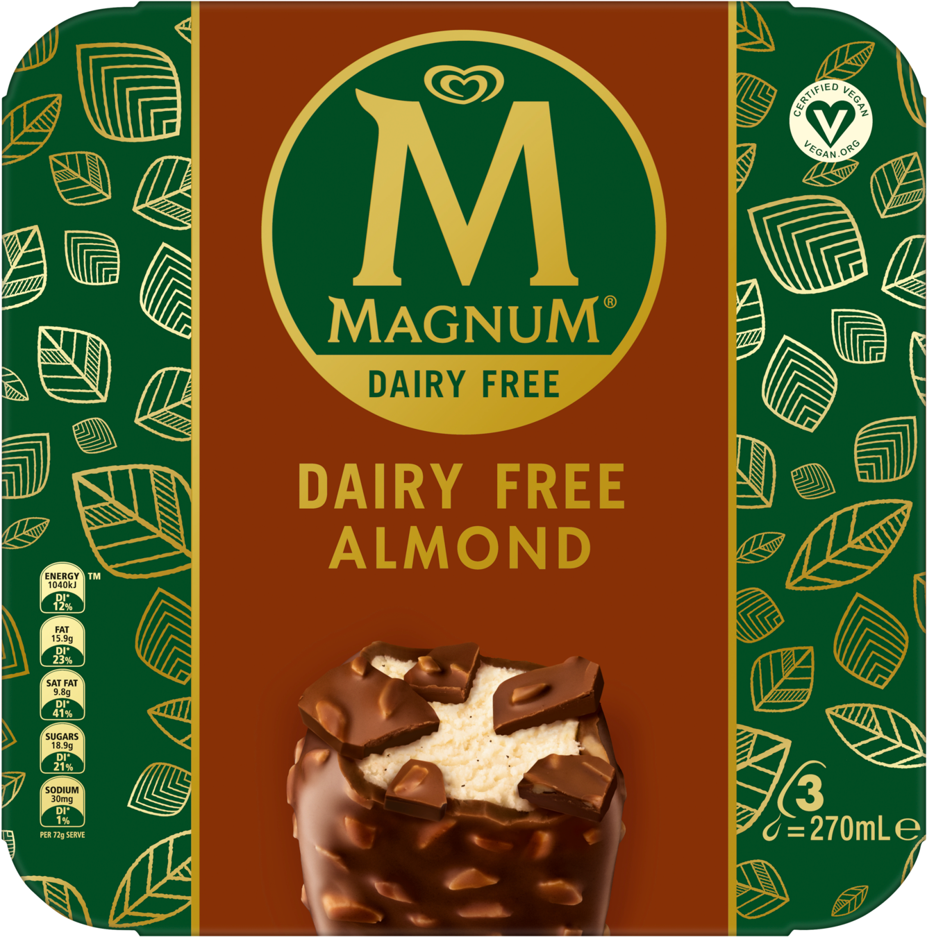 Magnum Dairy Free Almond Ice Cream Packaging PNG image