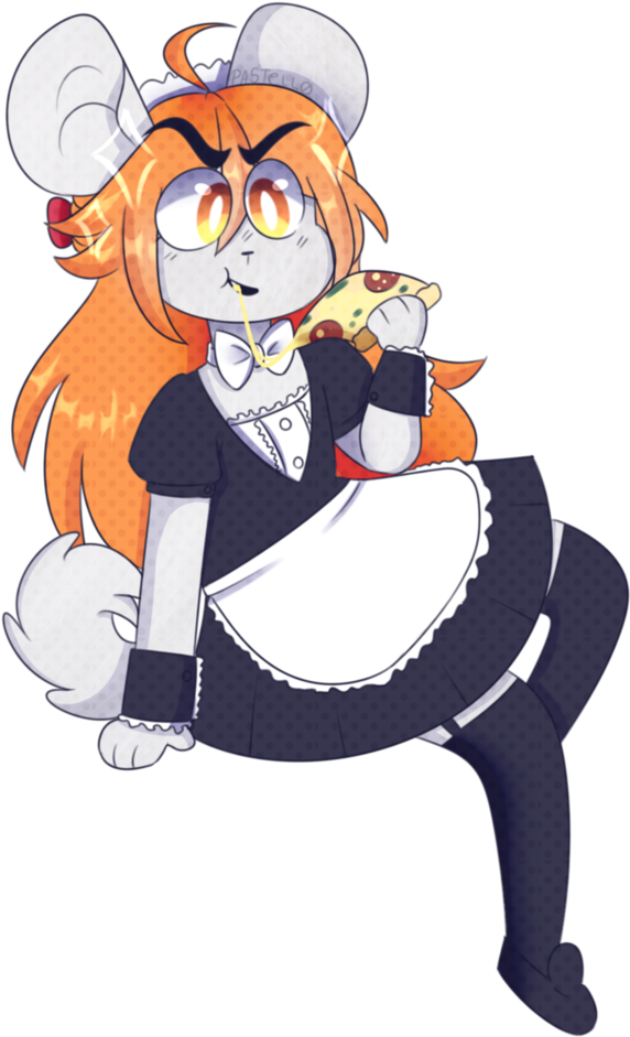 Maid_ Costume_ Anthropomorphic_ Character_ Eating_ Pizza PNG image
