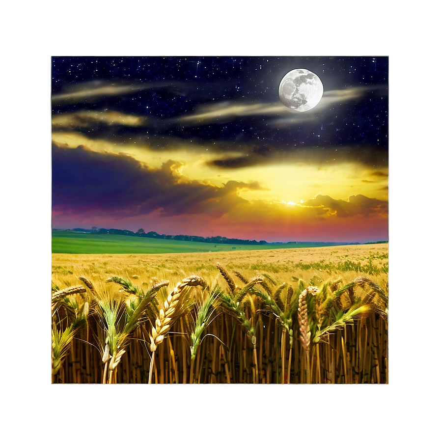 Majestic Wheat Field Full Moon Png Lrx PNG image