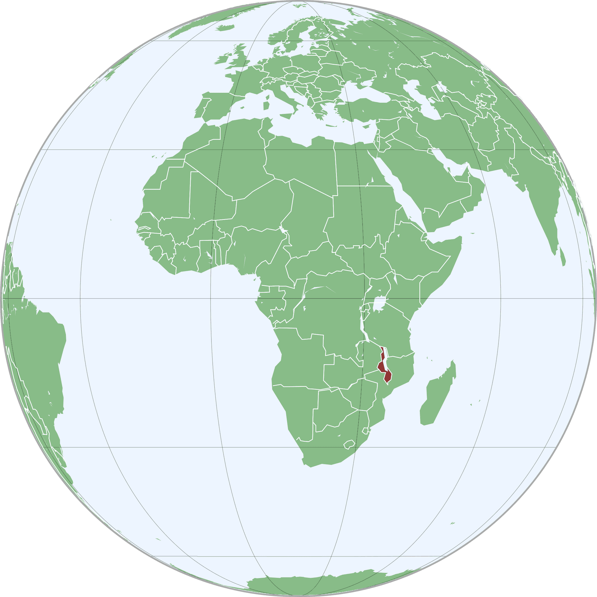 Malawi Highlightedon World Map PNG image